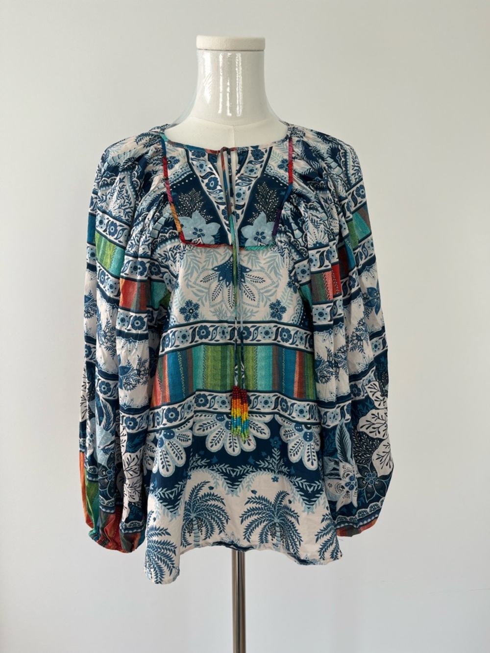 FARM Rio Navy and Green Printed Boho Tunic
